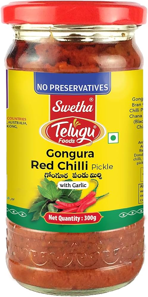 TELUGU FOODS GONGURA RED CHILLI PICKLE (WITH GARLIC) 300GM