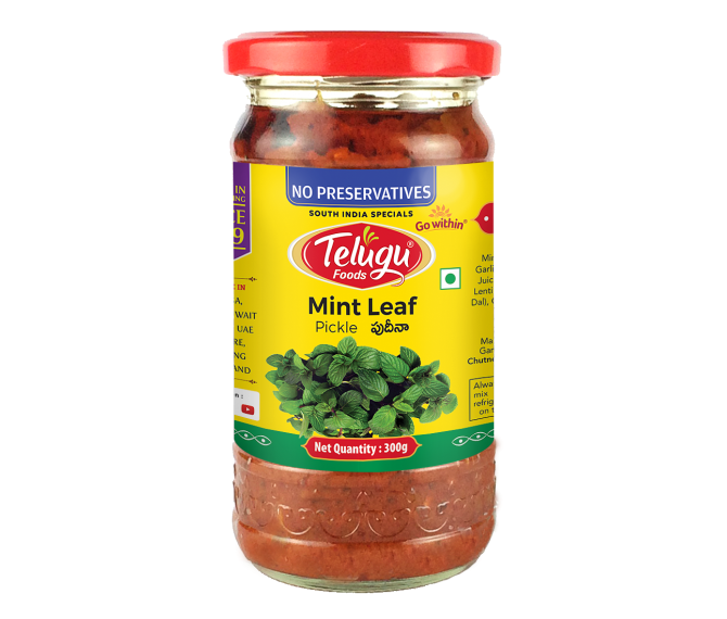 TELUGU  FOODS MINT LEAF  PICKLE (WITH GARLIC)300GM