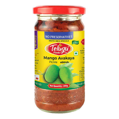 TELUGU FOODS MANGO AVAKAYA PICKLE W/O GARLIC 300GM