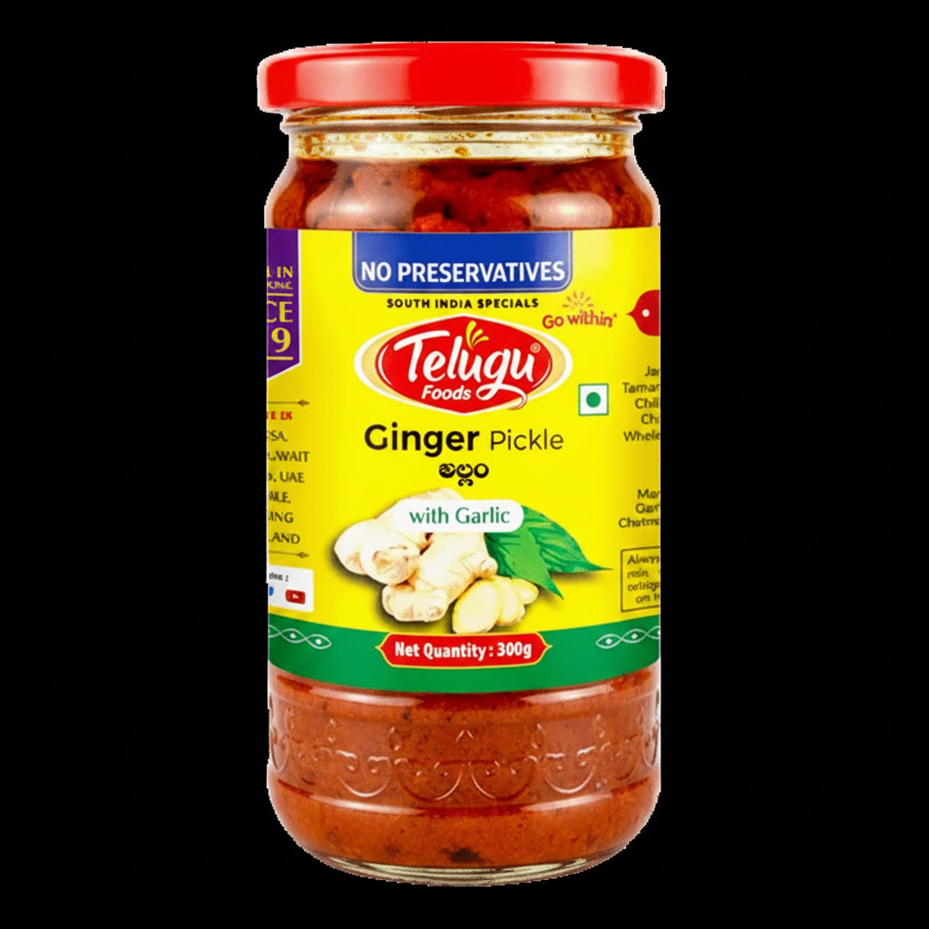 TELUGU FOODS GINGER PICKLE WITH GARLIC 300GM